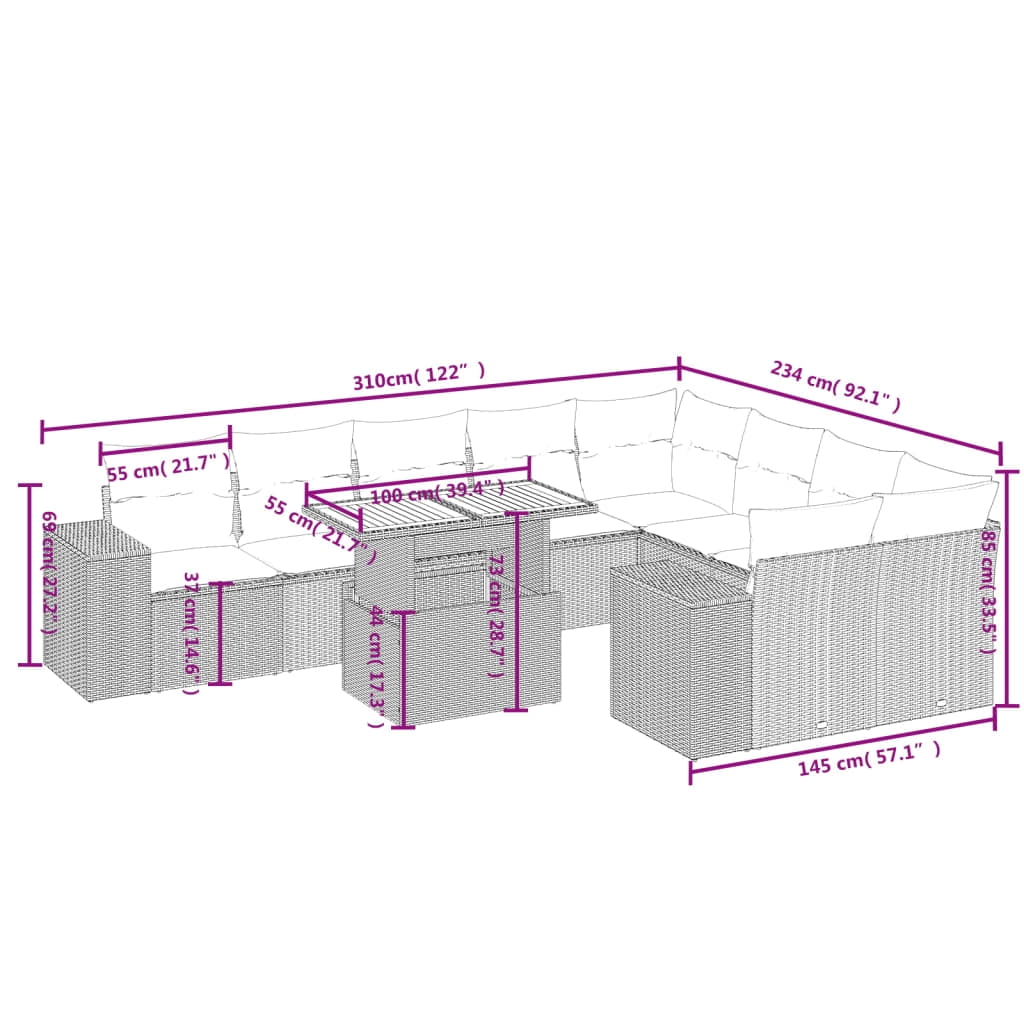 vidaXL Garden Sofa Set Grey
