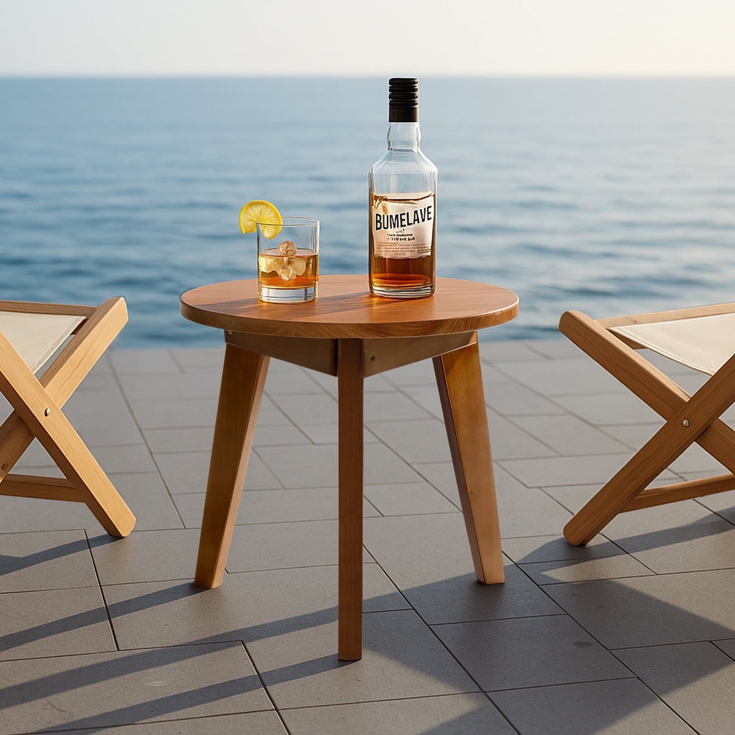 Ktaxon 15.7" Outdoor Wood Side Table, Small Round Coffee End Table, Weather Resistant Table for Indoor Outdoor Balcony Lawn Pool, Teak