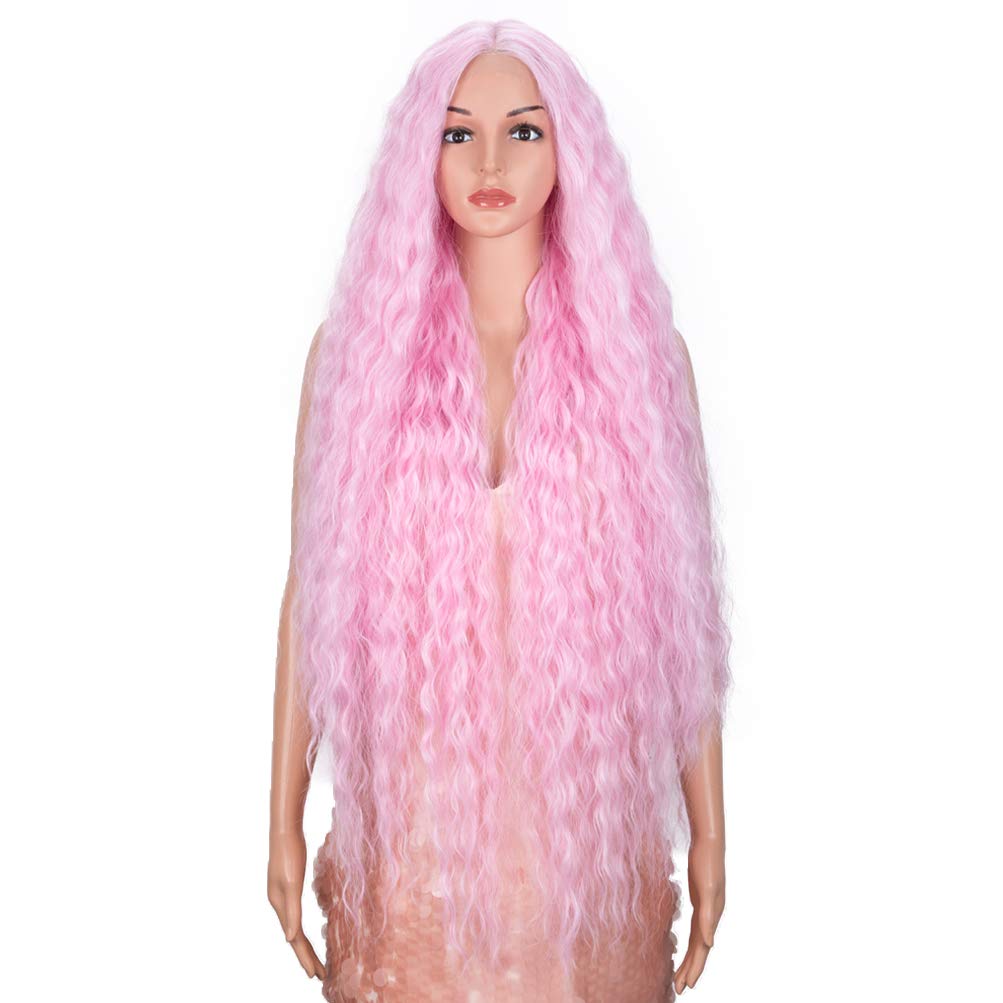 Style Icon 41'' Lace Front Wigs Long Wavy Synthetic Wigs With Baby Hair Half Hand Tied 130% Density Wigs (41'', Pink10)