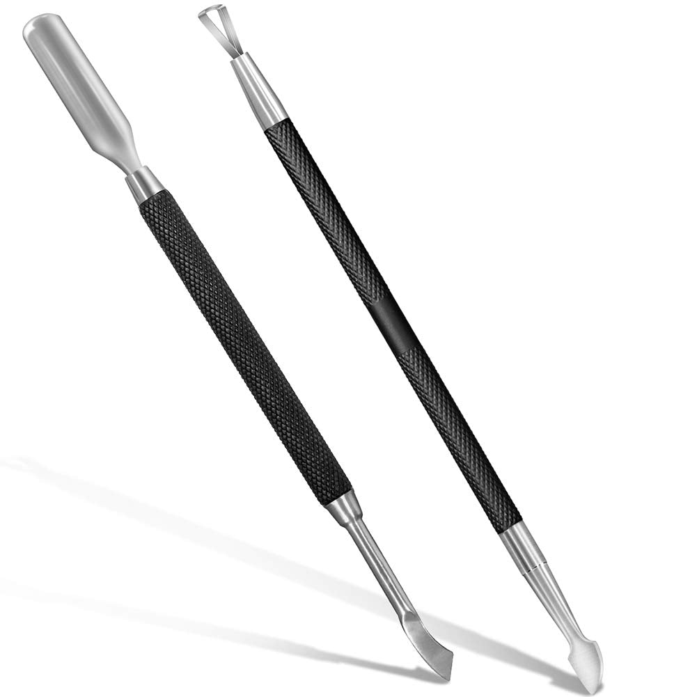 2Pcs Metal Black Cuticle Pusher And Cutter Remover Salon Quality Stainless Steel Gel Nail Polish Peeler Scraper Durable Professi