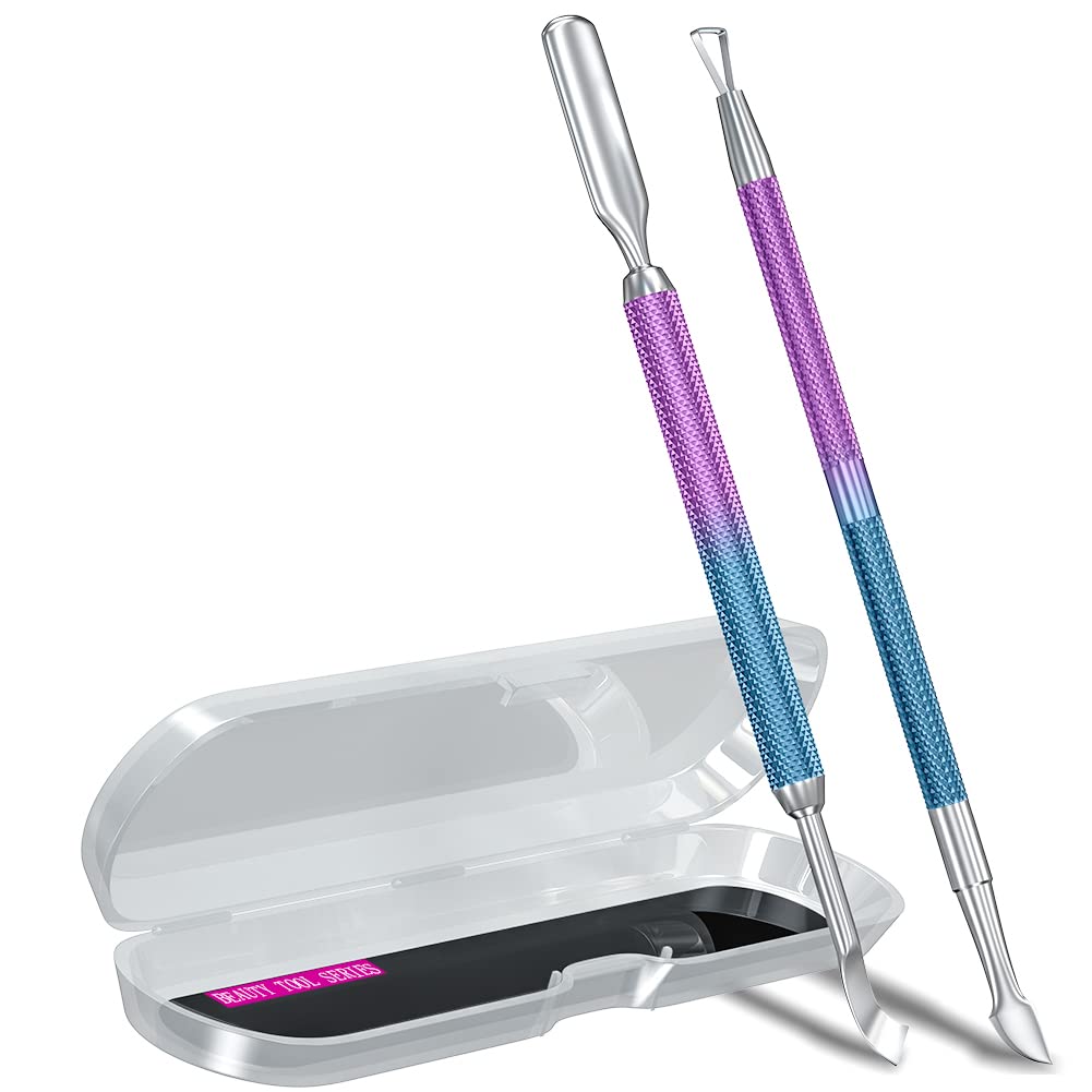 2Pcs Metal Blue Purple Mermaid Cuticle Pusher And Cutter Remover Salon Stainless Steel Gel Nail Polish Peeler Scraper Durable Pr