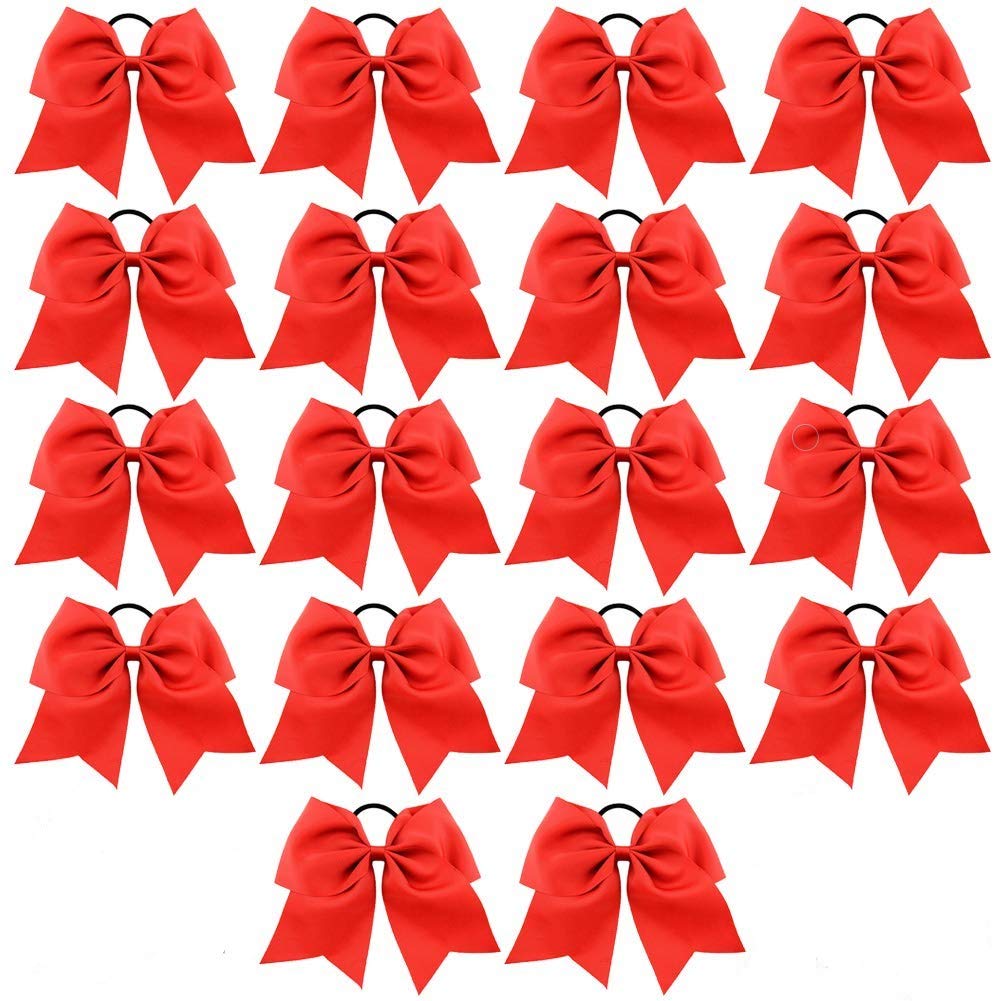 Cheer Bows, Caenagrion 18 Pcs 8'' Large Red Cheer Hair Bows Ponytail Holder Elastic Band Handmade For Cheerleaders Teen Girls Co