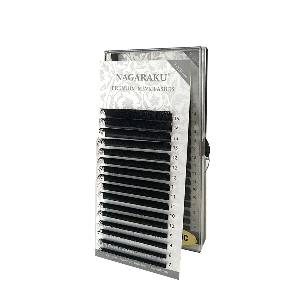 Nagaraku Eyelash Extensions Individual Lashes 0.05Mm D Curl 7-15Mm Mix Tray Classic Matte Black Soft Natural Faux Mink 16 Rows