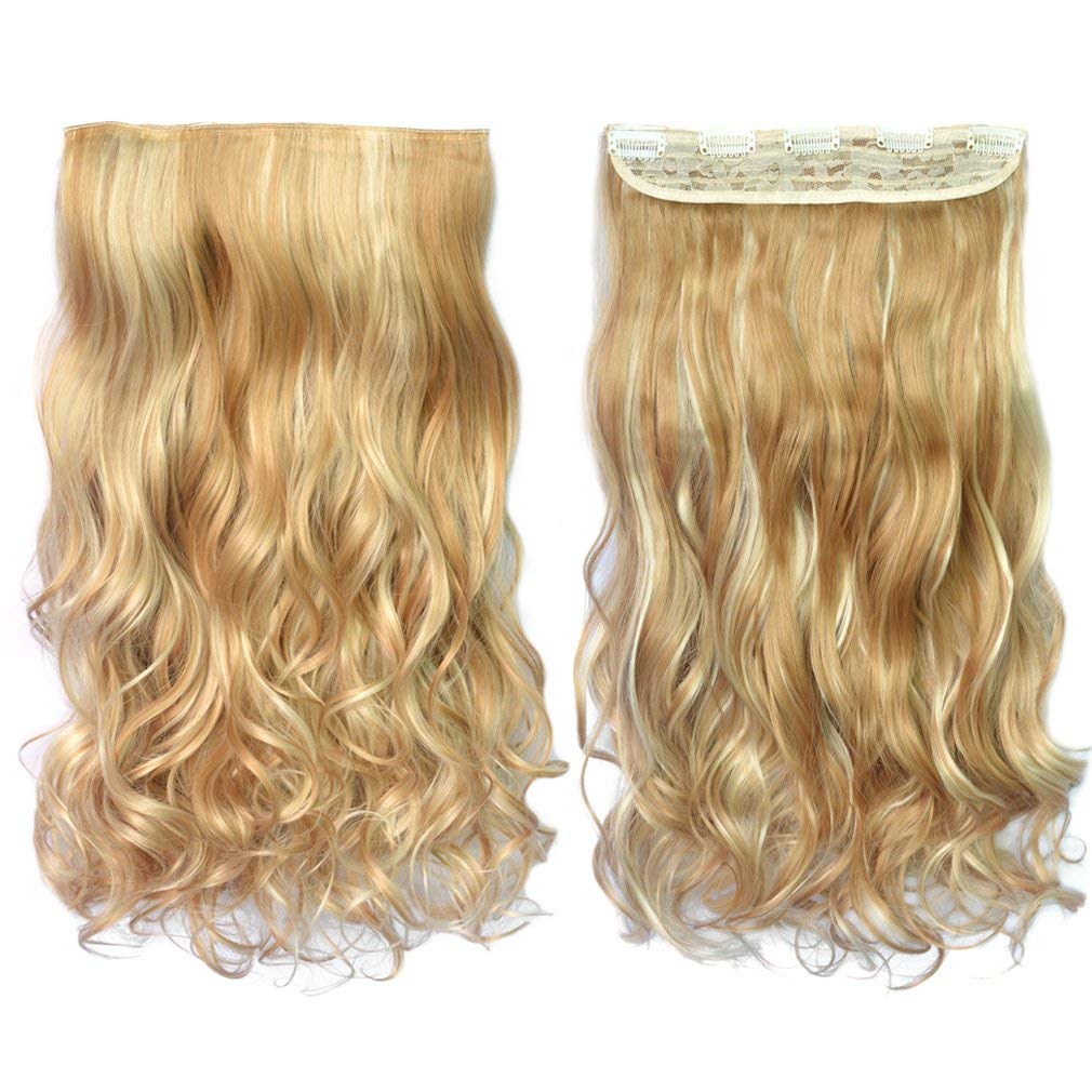 Reecho 20'' 1-Pack 3/4 Full Head Curly Wave Blonde Mixed Hair Color Clips In On Synthetic Hair Extensions He008 Hairpieces For W