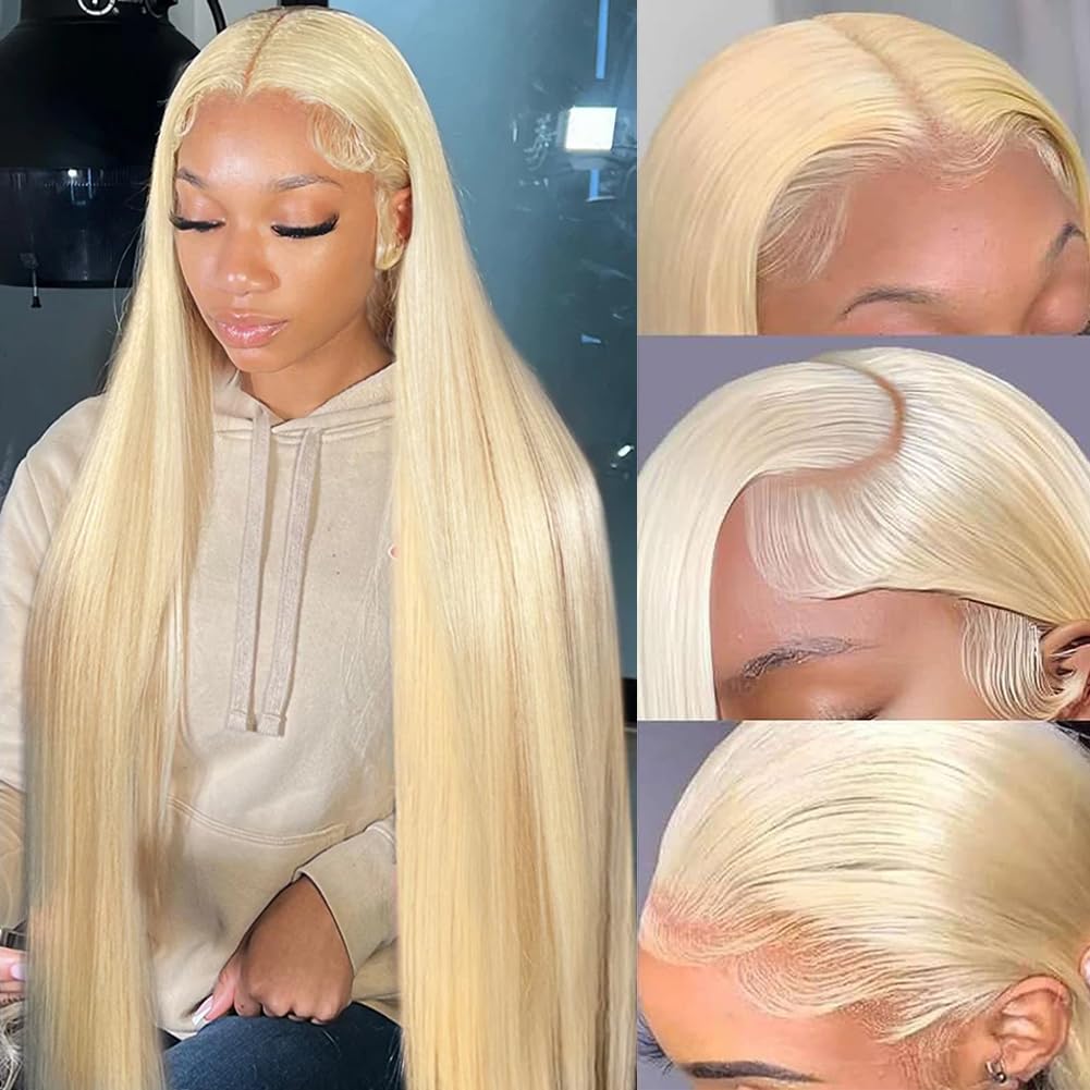 Supsyousf 26 Inch Stunning 613 Lace Front Wig Human Hair, 13X4 Hd Transparent Straight Wigs | 180% Density Blonde Lace Front Wig
