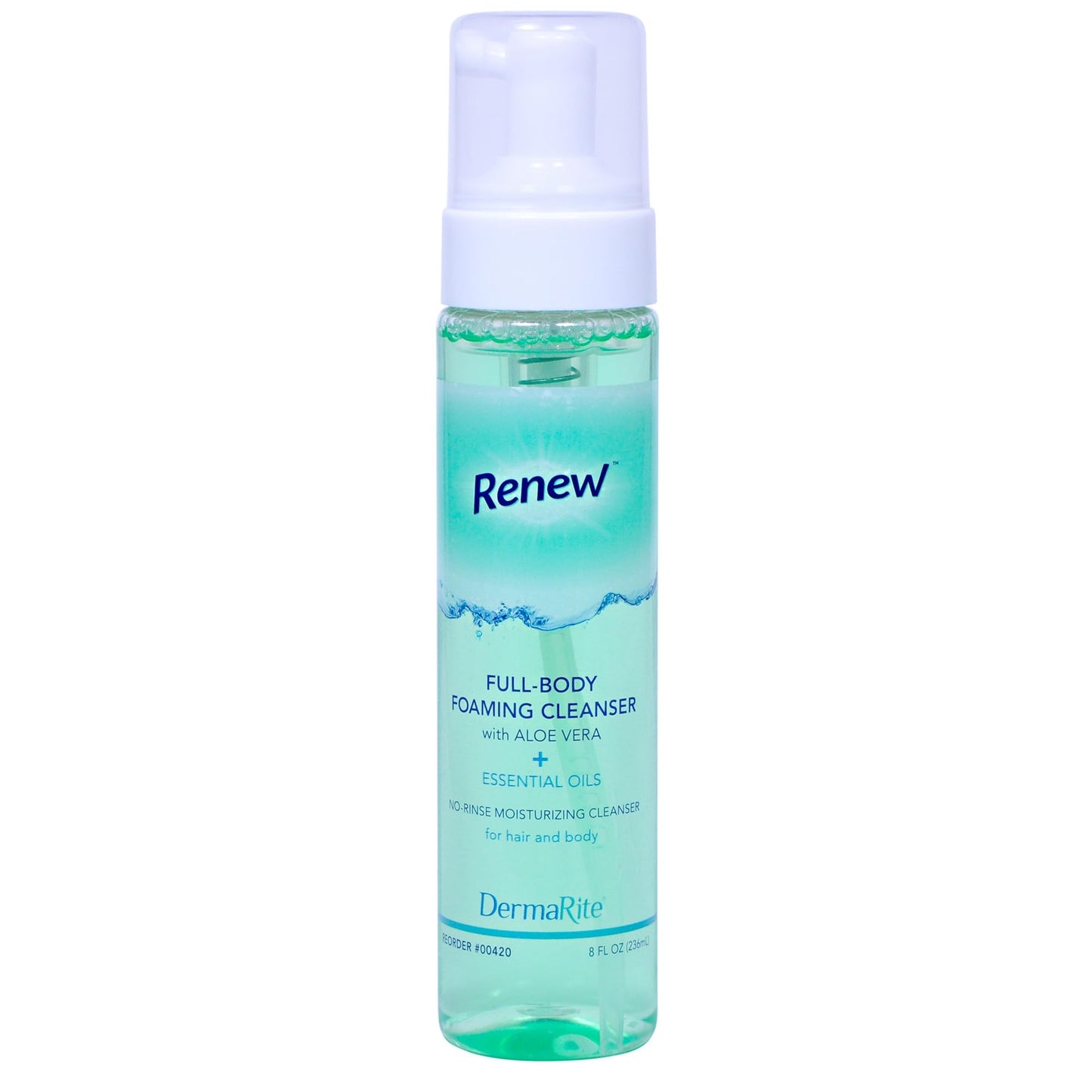 DermaRite Renew Full Body Foaming Cleanser - 8 Oz - Moisturizing Perineal Cleanser with Aloe Vera and Essential oils, Mild, Rins