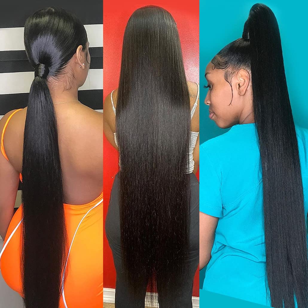 Younsolo 12A Straight Hair Bundles Human Hair Bundles 24 26 28 30 Inch 100% Unprocessed Brazilian Remy Virgin Hair Natural Black