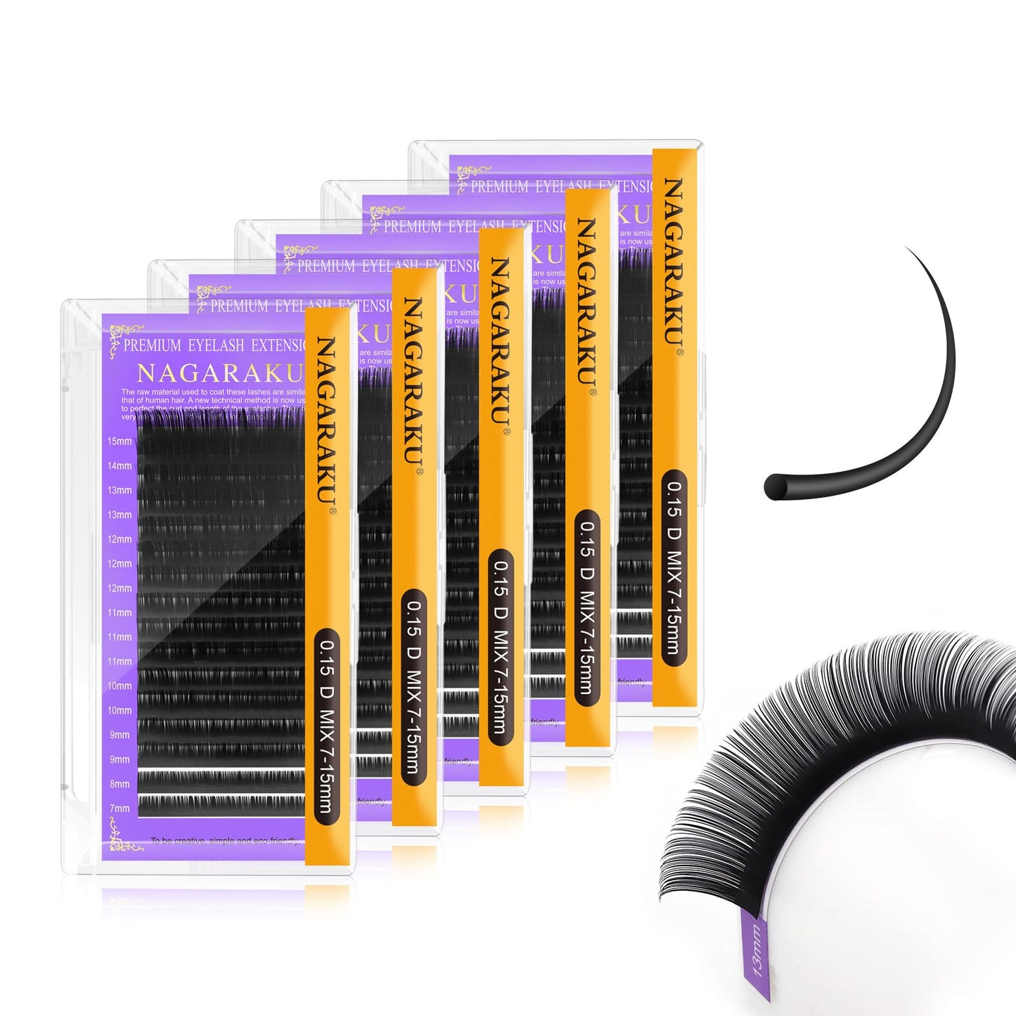 Nagaraku 5 Trays Eyelash Extensions 0.15Mm D Curl 7-15Mm Mix Tray Individual Lashes Classic Matte Black Faux Mink 16 Rows Profes