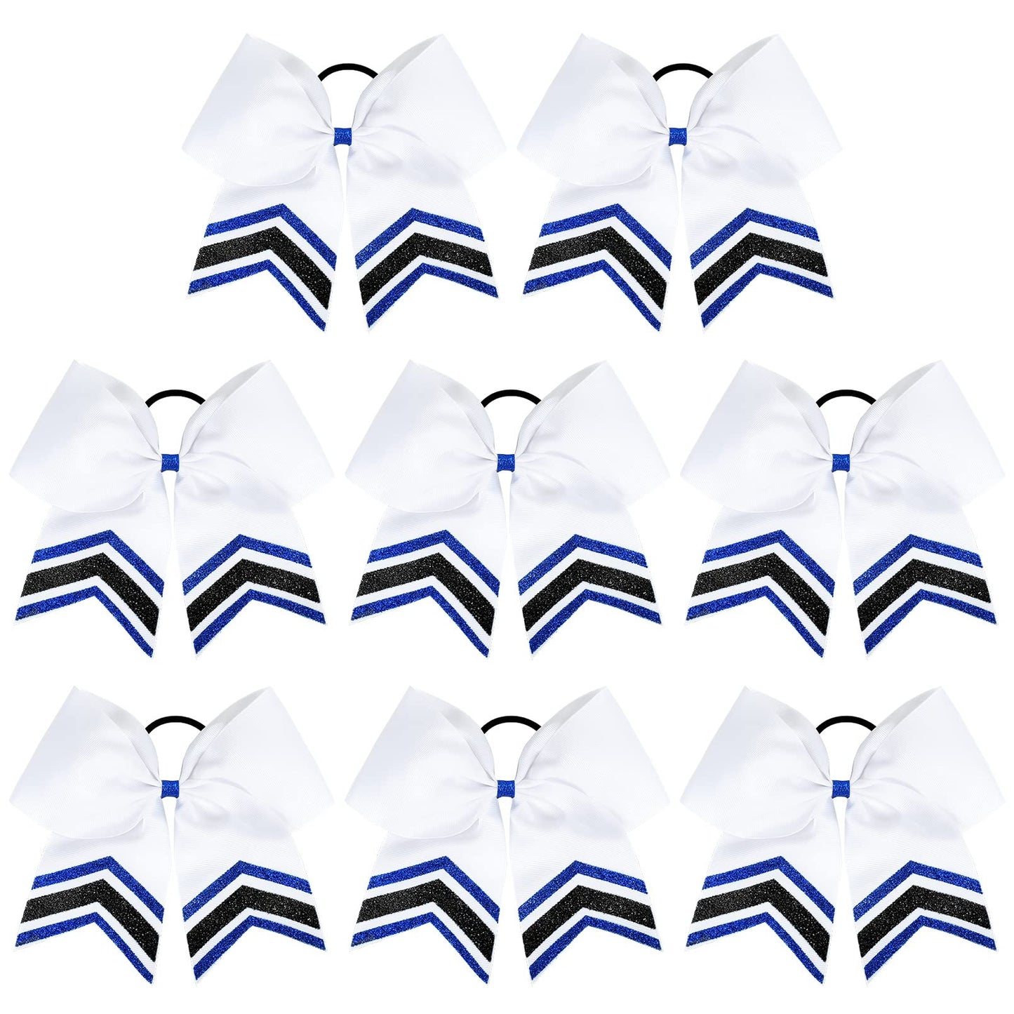 Deeka 8Pcs Large Glitter Cheer Bows Shiny 7'' Cheer Hair Bows Ponytail Holder Handmade For Cheerleader Girls Softball Sports -Ro