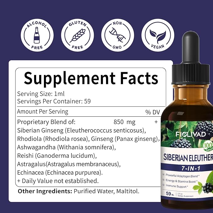 Herbal Liquid Drops, Natural Siberian Ginseng Extract for Powerful Adaptogen Blend, Energy & Stamina Boost & Immune Support. 4oz-Original