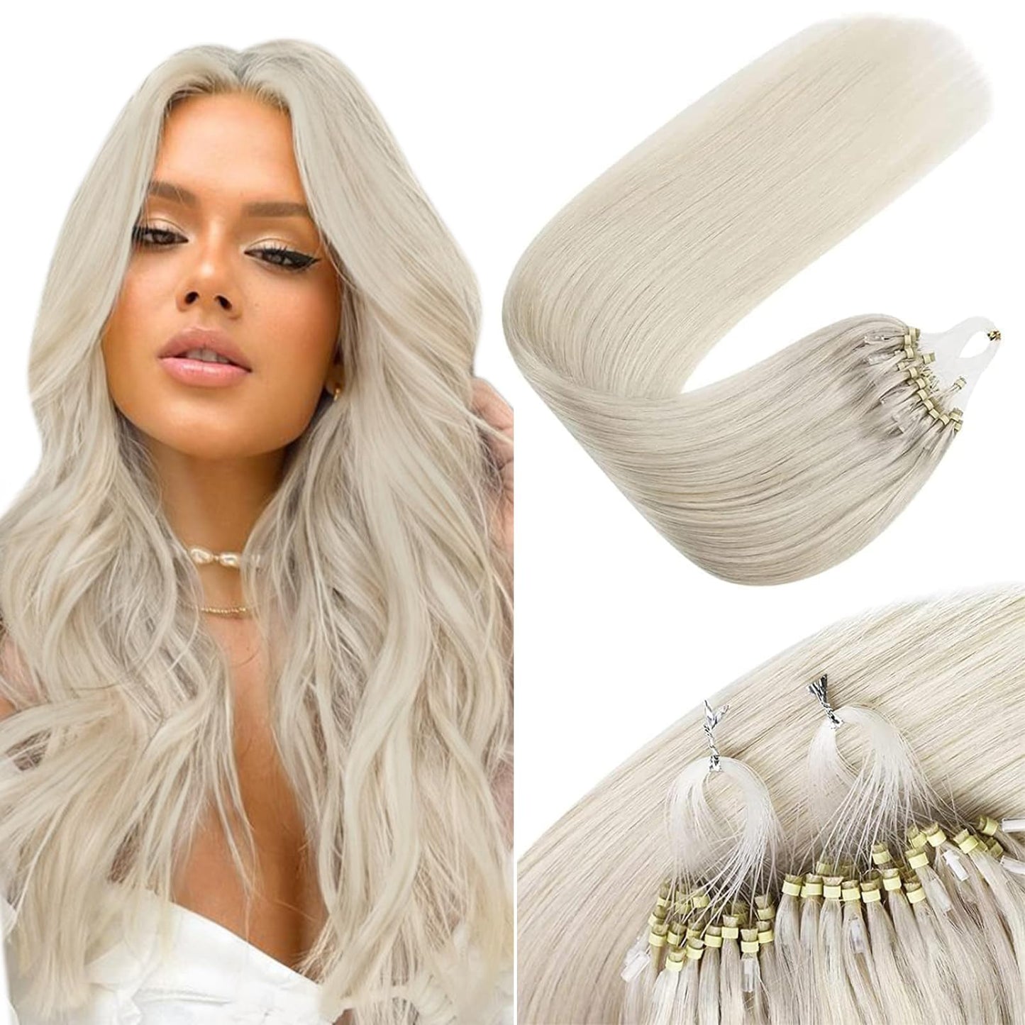 Sunny Hair Micro Link Hair Extensions Human Hair Platinum Blonde Micro Human Hair Extensions Human Hair Blonde Micro Bead Hair E