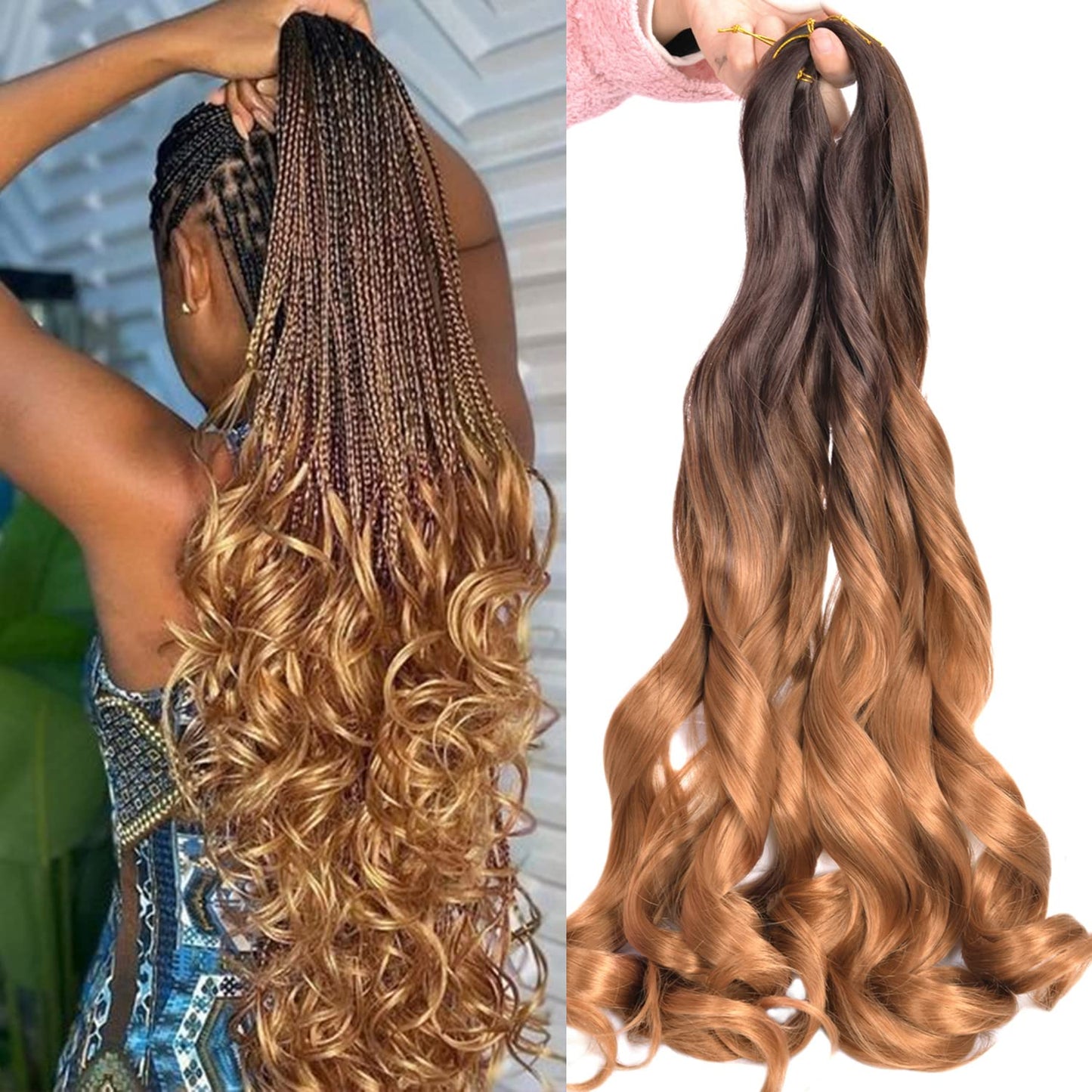 French Curl Braiding Hair 16 Inch Loose Wavy 8 Pack Curly Braiding Hair Extensions #T4/30 75G/Pack French Curly Synthetic Hair E