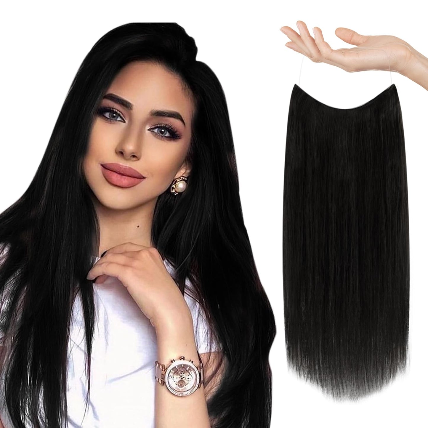 Sunny 24 Inch Wire Hair Extensions Human Hair Black Fish Wire Extensions Real Human Hair Black Dark Hair Wire Extension With Adj
