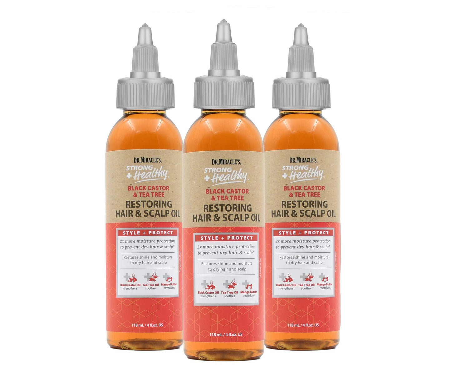 Dr. Miracle'S Strong & Healthy Restoring Hair & Scalp Treatment (3 Pack) - Enriched With Black Castor Oil, Tea Tree Oil, And Man