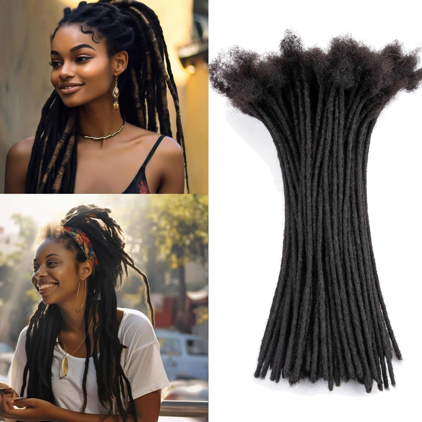 Teresa 12 Inch 0.2Cm Width Loc Extension Human Hair Natural Black 40 Strands Full Hand-Made Permanent Locs Extensions Can Be Dye