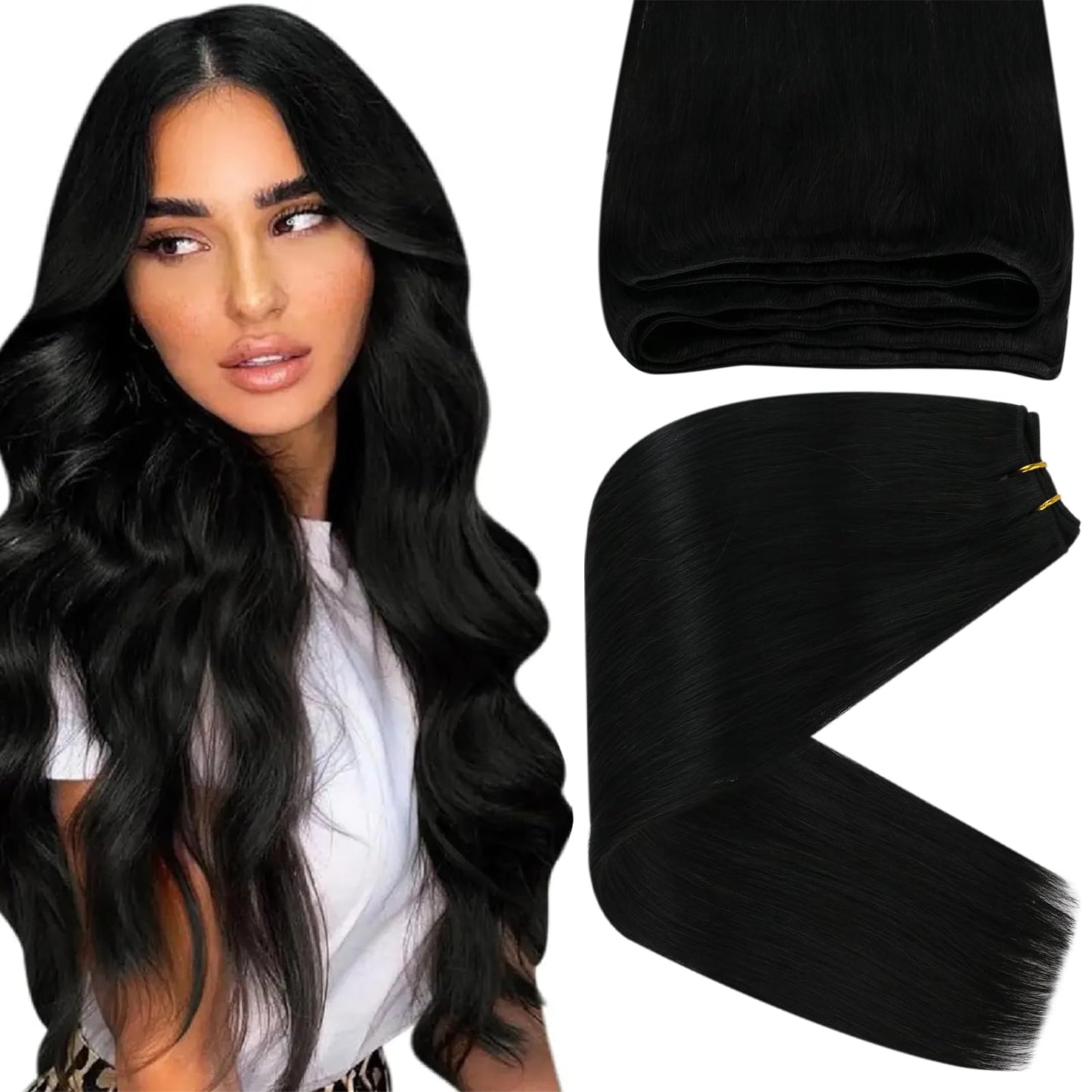Sunny Black Human Hair Extensions Sew In Hand Tied Weft Hair Extensions Human Hair Jet Black Sew In Extensions Remy Hair Bundle