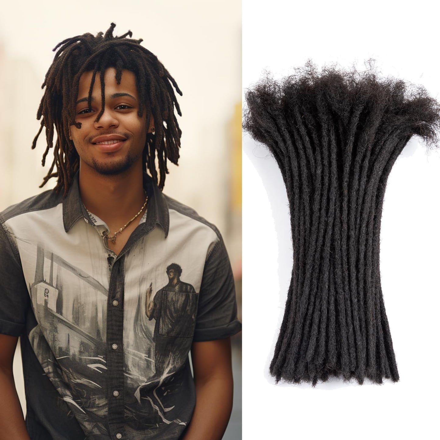 Teresa 8 Inch 0.2Cm Width Loc Extension Human Hair Natural Black 100 Strands Full Hand-Made Permanent Locs Extensions Can Be Dye