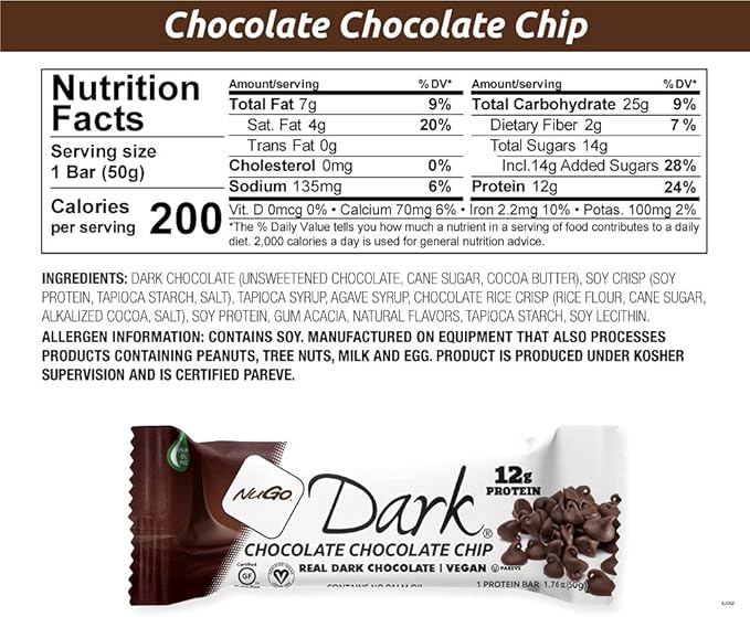 NuGo Dark Variety - Chocolate Pretzel 12 Bars & Chocolate Chocolate Chip 12 Bars, 12g Protein, Vegan, Gluten Free, Non-GMO, Kosher Pareve, 24 Count