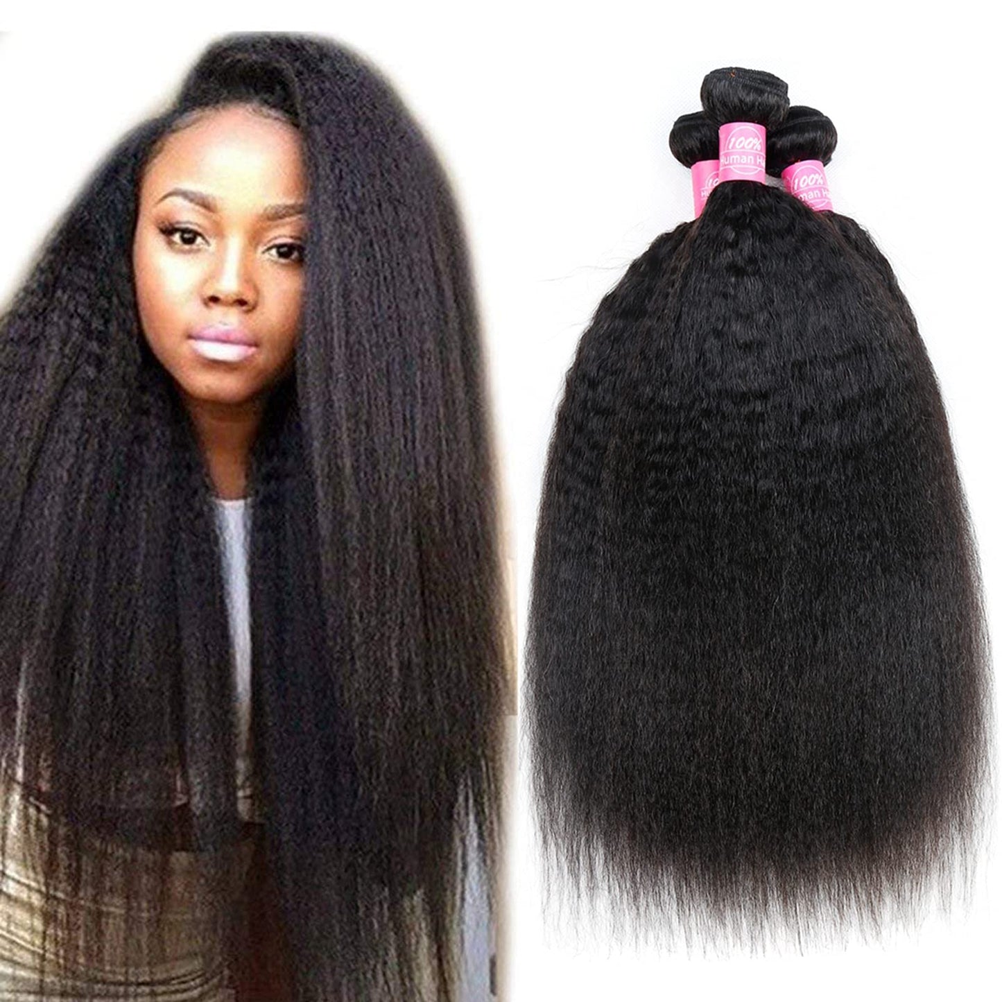 Odir Kinky Straight Bundles 16 18 20 Inch Human Hair Unprocessed 9A Brazilian Yaki Straight Virgin Hair 3 Bundles Kinky Straight