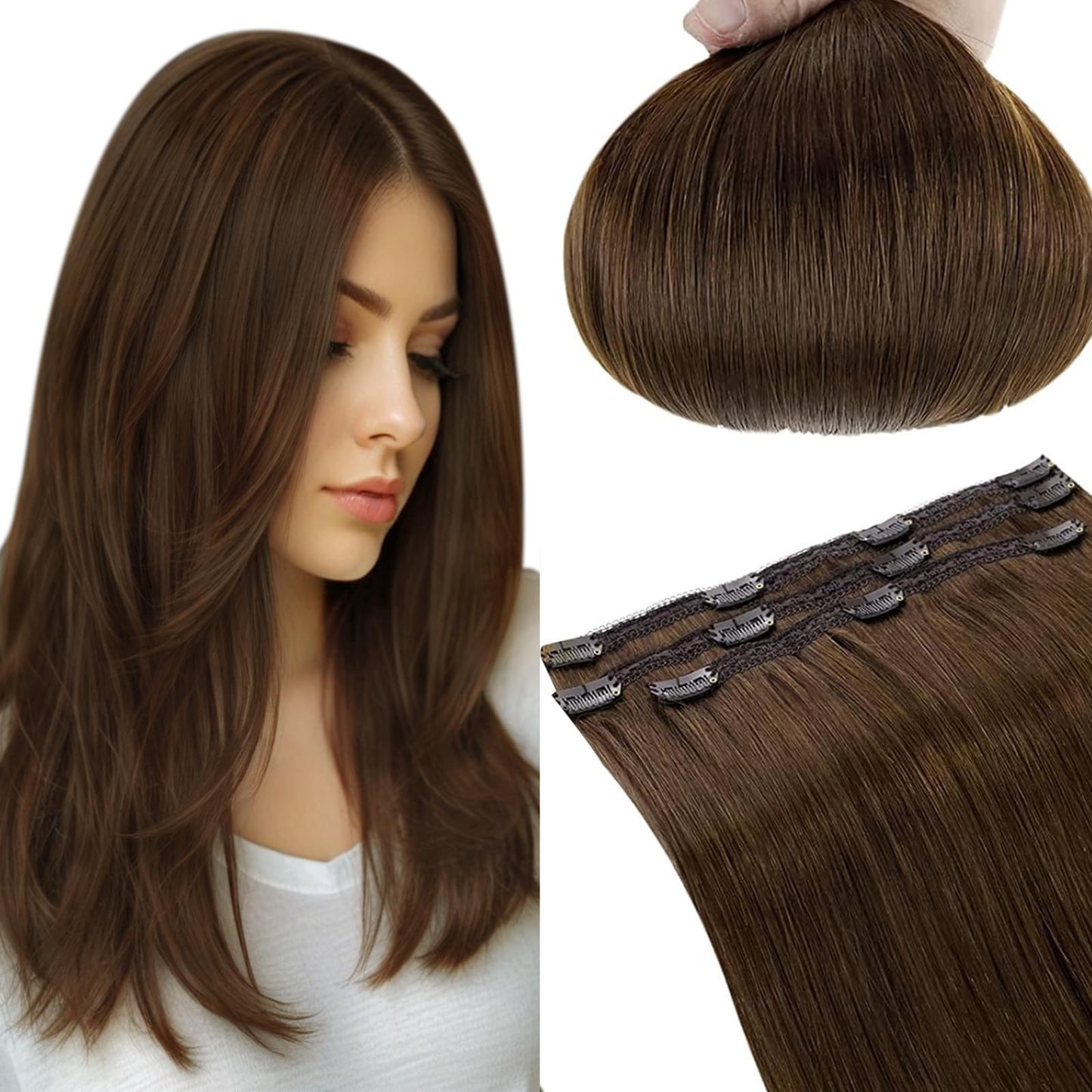 Runature Human Hair Extensions Clip Ins Medium Brown Clip In Hair Extensions Real Human Hair Medium Brown Clip In Extensions Rem