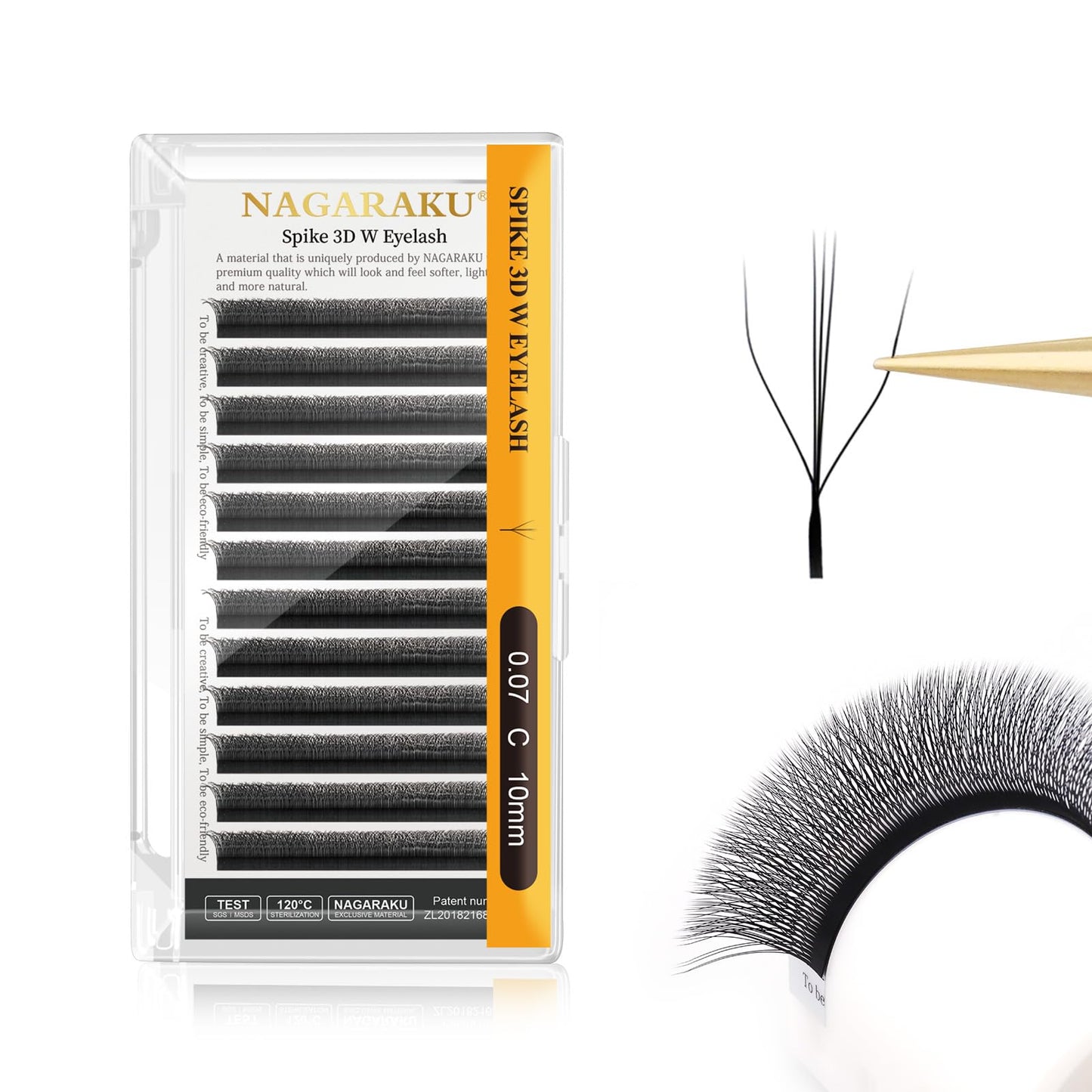 Nagaraku Eyelash Extensions Cluster 3D W Shape Triple-Core Volume Lashes Hand Woven Long Stem 0.07Mm C Curl 10Mm Matte Black Pre