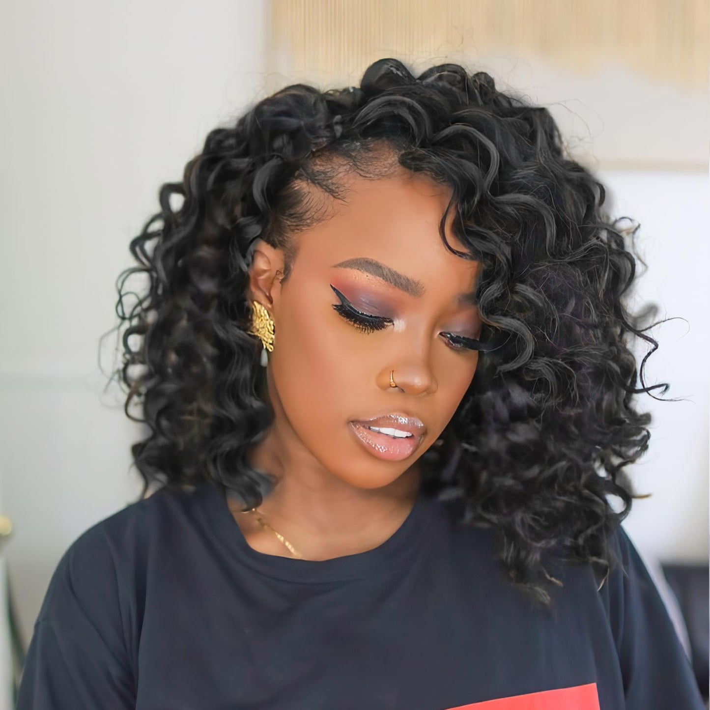 Toyotress Ocean Wave Crochet Hair - 9 Inch 8 Packs Short Bob Jet Black Crochet Braids, Deeptwist Curly Synthetic Braiding Hair E