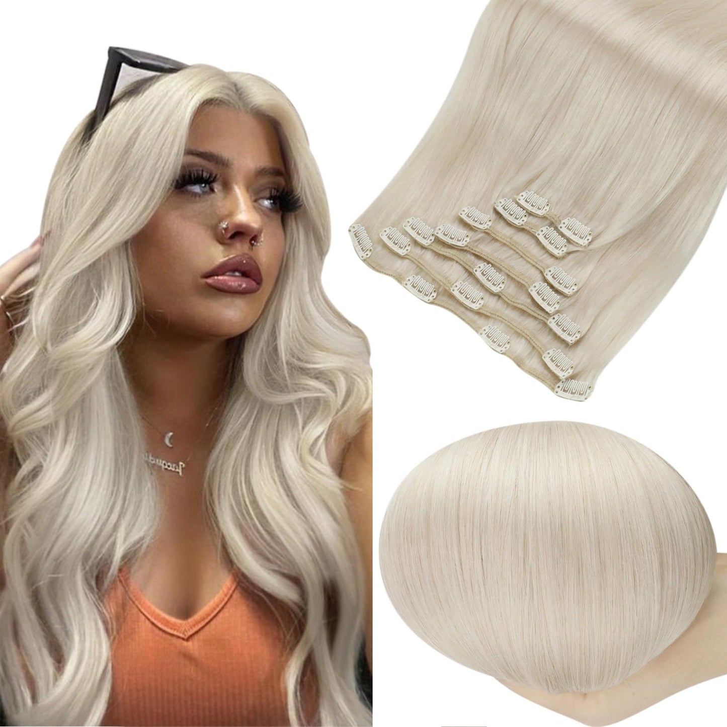 Full Shine Remy Hair Extensions Clip In Human Hair White Blonde Real Hair Extensions Clip In Human Hair For Woman Straight Natur