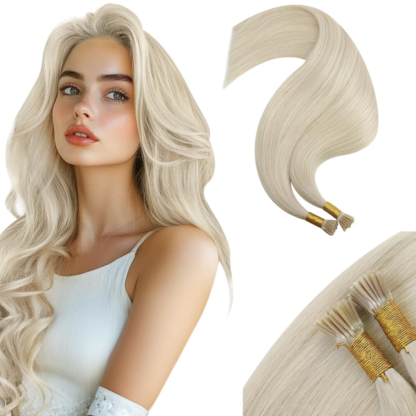 Moresoo Blonde I Tip Hair Extensions 24 Inch Straight Itip Human Hair Extensions Platinum Blonde Stick Tipped Hair Extensions Hu