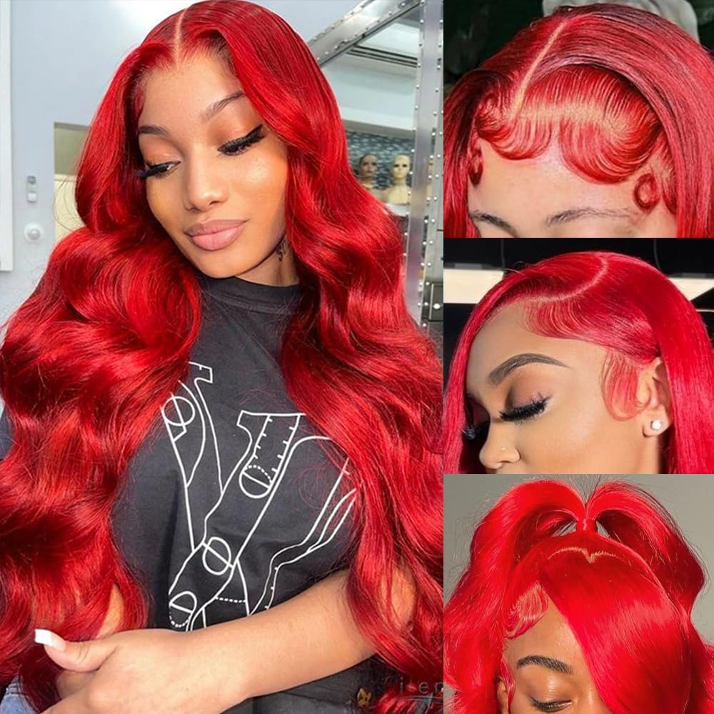 Manyisi 24 Inch Red Wig Human Hair Red Lace Front Wigs Human Hair 13X4 180% Density Body Wave Hd Lace Front Colored Wigs Human H