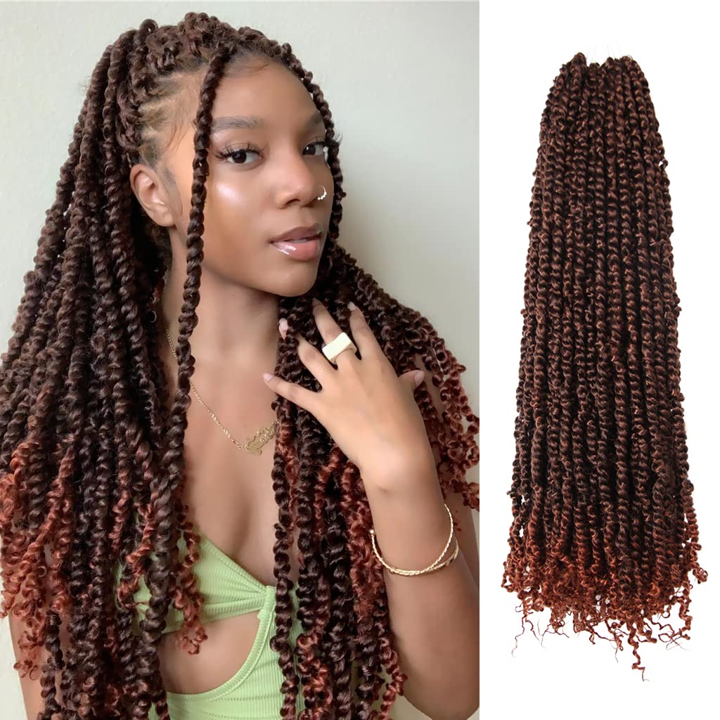 Wudas Long Passion Twist Hair 22 Inch Pre-Twisted Passion Twists Crochet Hair Ombre Ginger Red Pre-Looped Synthetic Crochet Brai