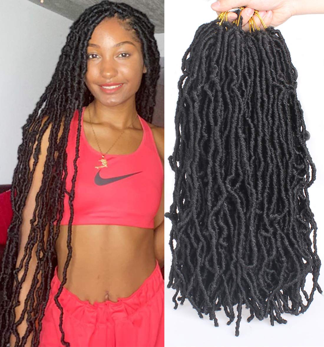 Leeven 24 Inch Long Messy Faux Locs Crochet Braids Hair 7 Packs Natural Black Distressed Faux Soft Locs Crochet Hair 18 Strands/