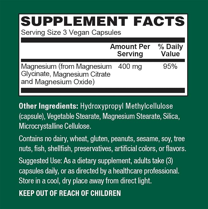 PlantFusion Vegan Magnesium Glycinate Complex 400 mg - High Absorption & Bioavailability - Chelated - Supports Muscle Relaxation, Sleep, Cardio Health, Stress Relief, and Energy Production - Non GMO
