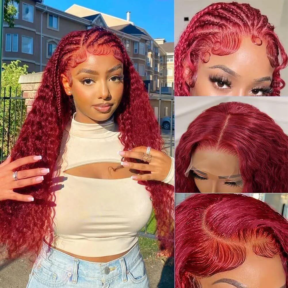 Burgundy Lace Front Wigs Human Hair Pre Pluck180% Density Glueless Wigs Human Hair Pre Plucked 13X4 99J Red Wigs Human Hair Curl