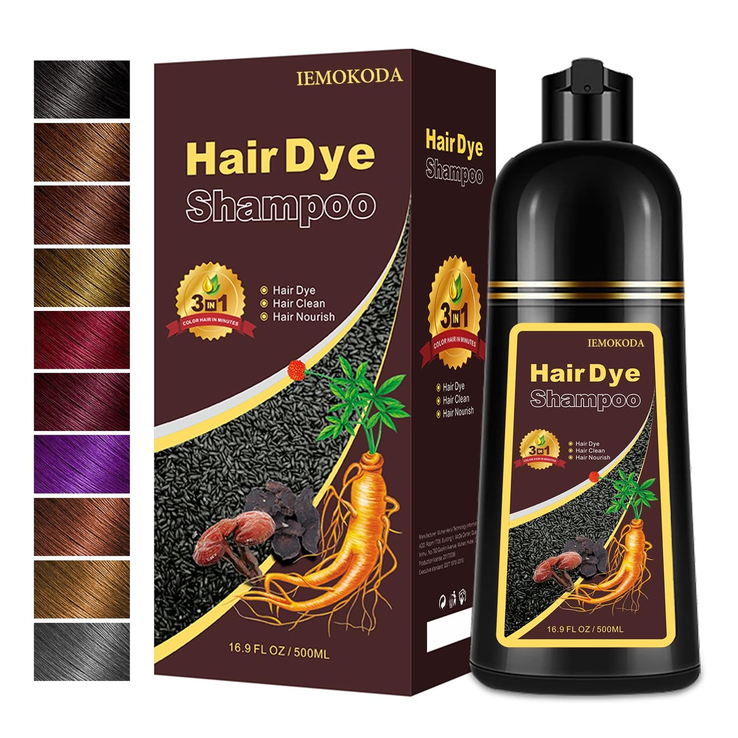 Chestnut Brown Para Canas 3 In 1 Hair Dye Shampoo - 16.9 Floz, Safe And Natural For Men And Women