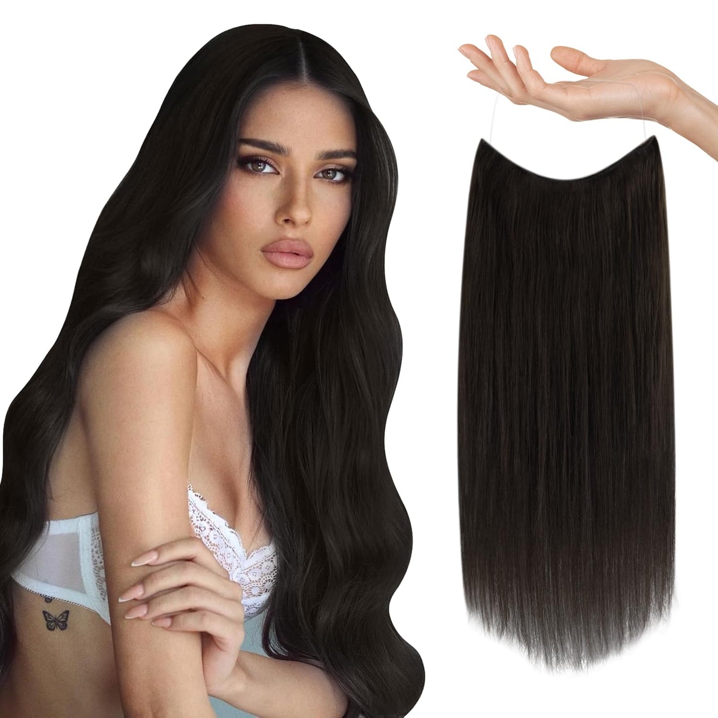 Sunny 120G Hair Extensions Wire Dark Brown Hidden Wire Hair Extensions Real Human Hair Piece Darkest Brown Crown Human Hair Exte