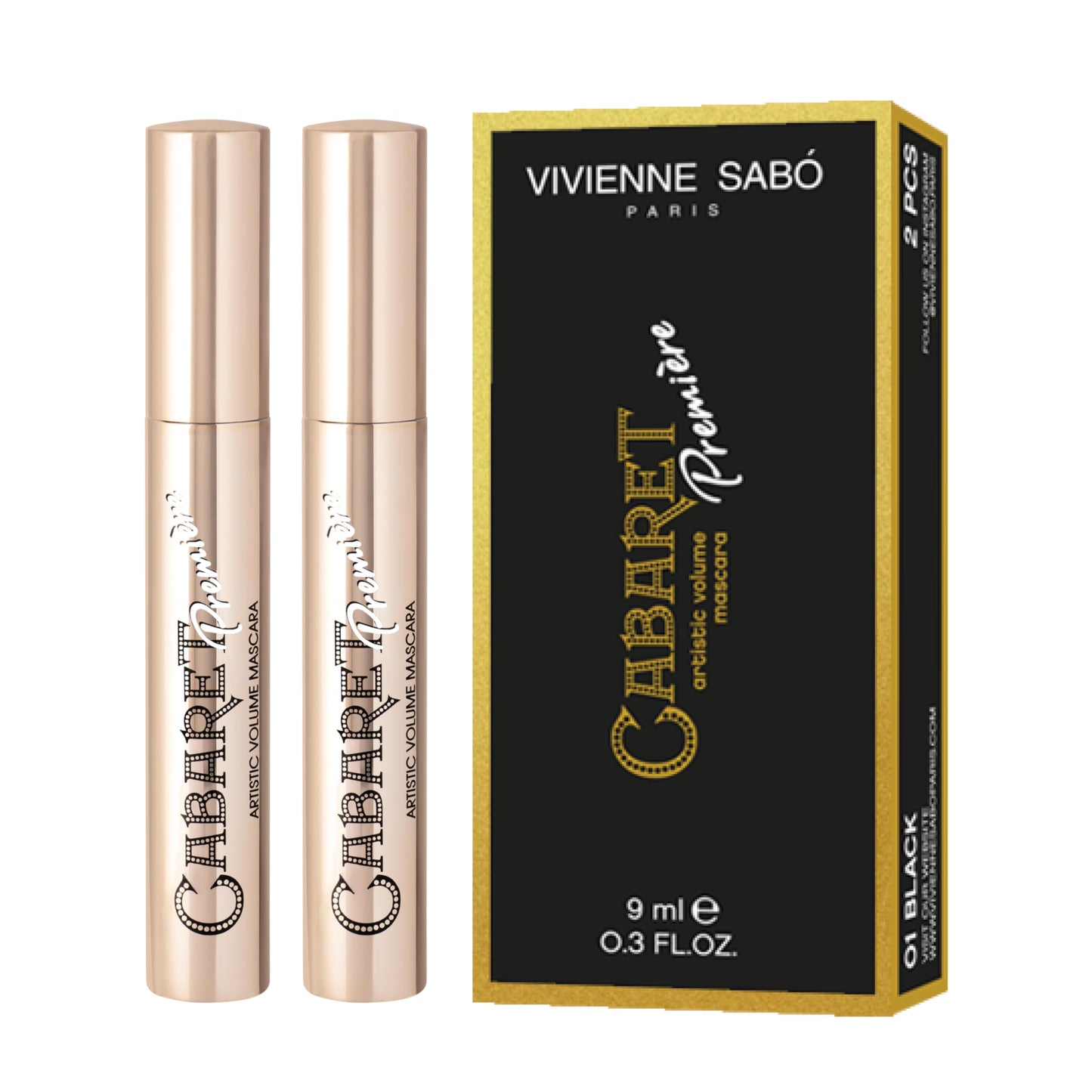 Vivienne Sab Paris - Classic Everyday Mascara Cabaret Premiere, Cruelty Free, Black, Made In Europe, Duo Pack (2 Pieces)