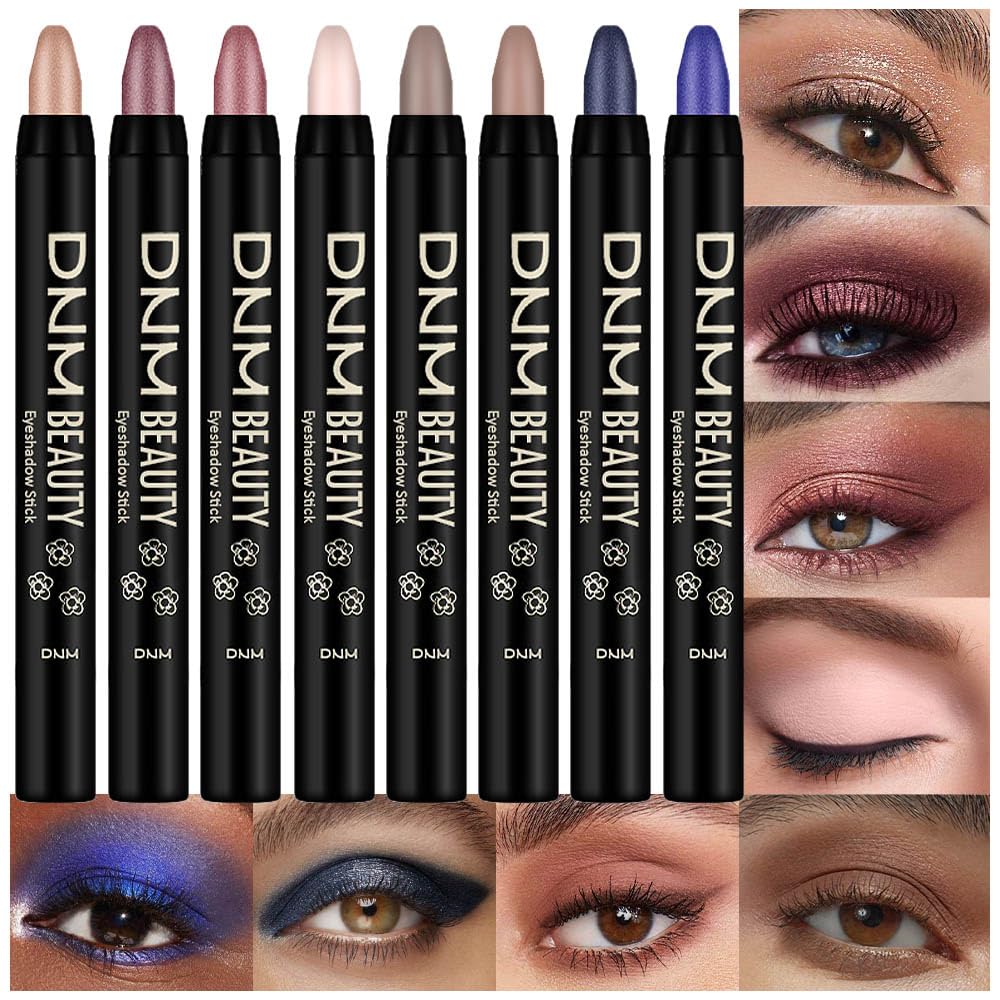 Evpct 8Pcs Cream Eye Shadow Brightener Sticks Set For Eyes, Sand Orchid Rose Desert Ginger Caramel Midnight Blue Blue Glitter Sh