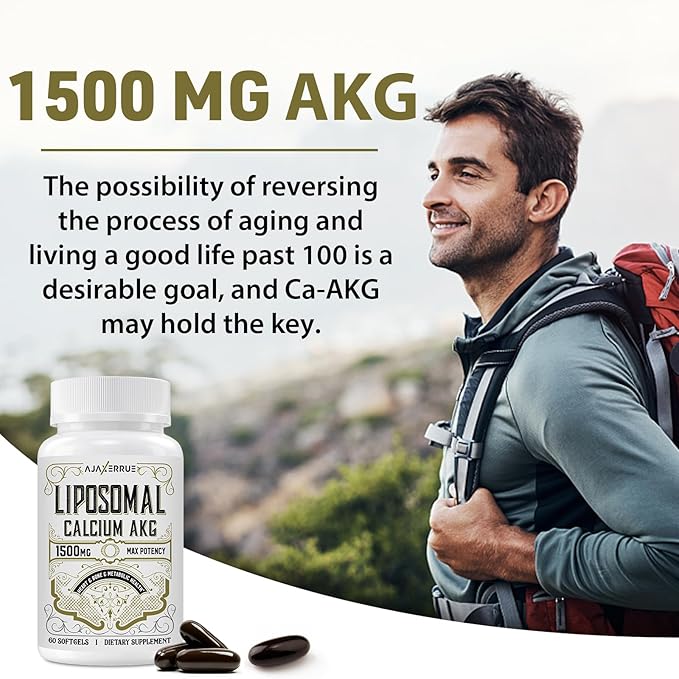 Liposomal Calcium AKG Supplement 1500 MG (Alpha-Ketoglutaric Acid), High Absorption, More Effective Than AAKG, Ca AKG for Longevity, Age Defense, Cellular Energy, Metabolic Function, 120 Softgels