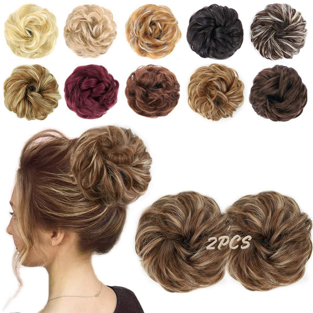 Morica 2Pcs Messy Hair Bun Extensions Curly Wavy Messy Synthetic Chignon Hairpiece Scrunchie Scrunchy Updo Hairpiece For Women 1