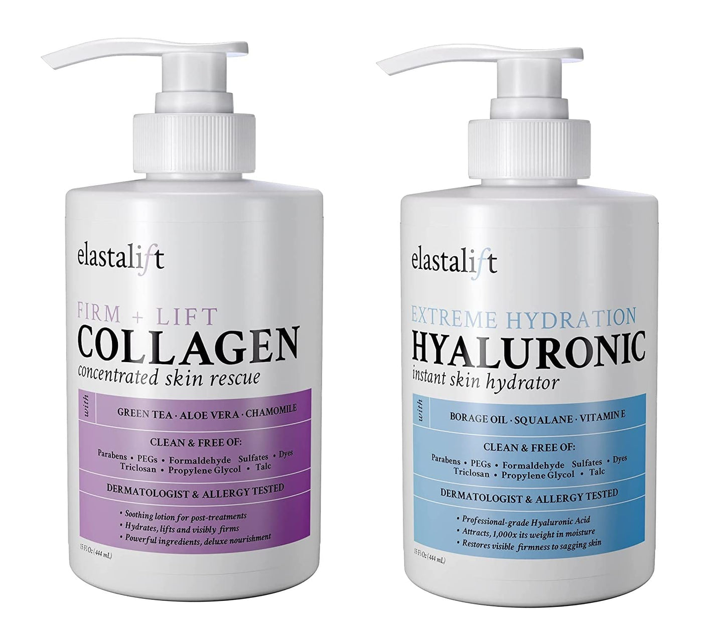 Elastalift Collagen Body Cream + Hyaluronic Acid Lotion Skin Care Set, Anti Aging Face & Body Moisturizer Dry Skin Rescue Creams
