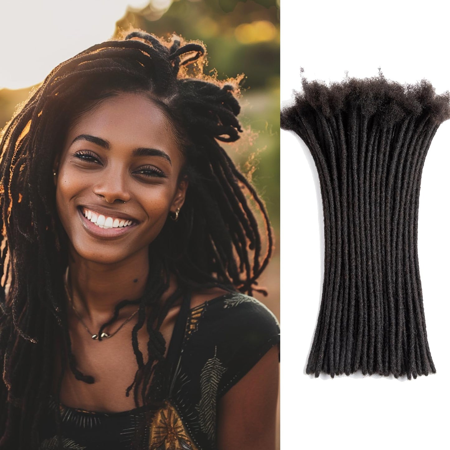 Teresa 12 Inch 0.6Cm Width Loc Extension Human Hair Natural Black 100 Strands Full Hand-Made Permanent Locs Extensions Can Be Dy
