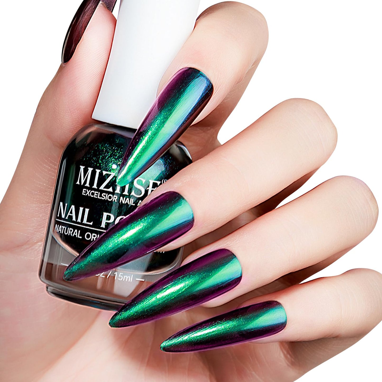 Mizhse Chameleon Nail Polish, Green Nail Polish Air Dry Fast, 15Ml/0.5 Fl Oz High Glossy Shiny Nail Pigment Holographic Nail Pol