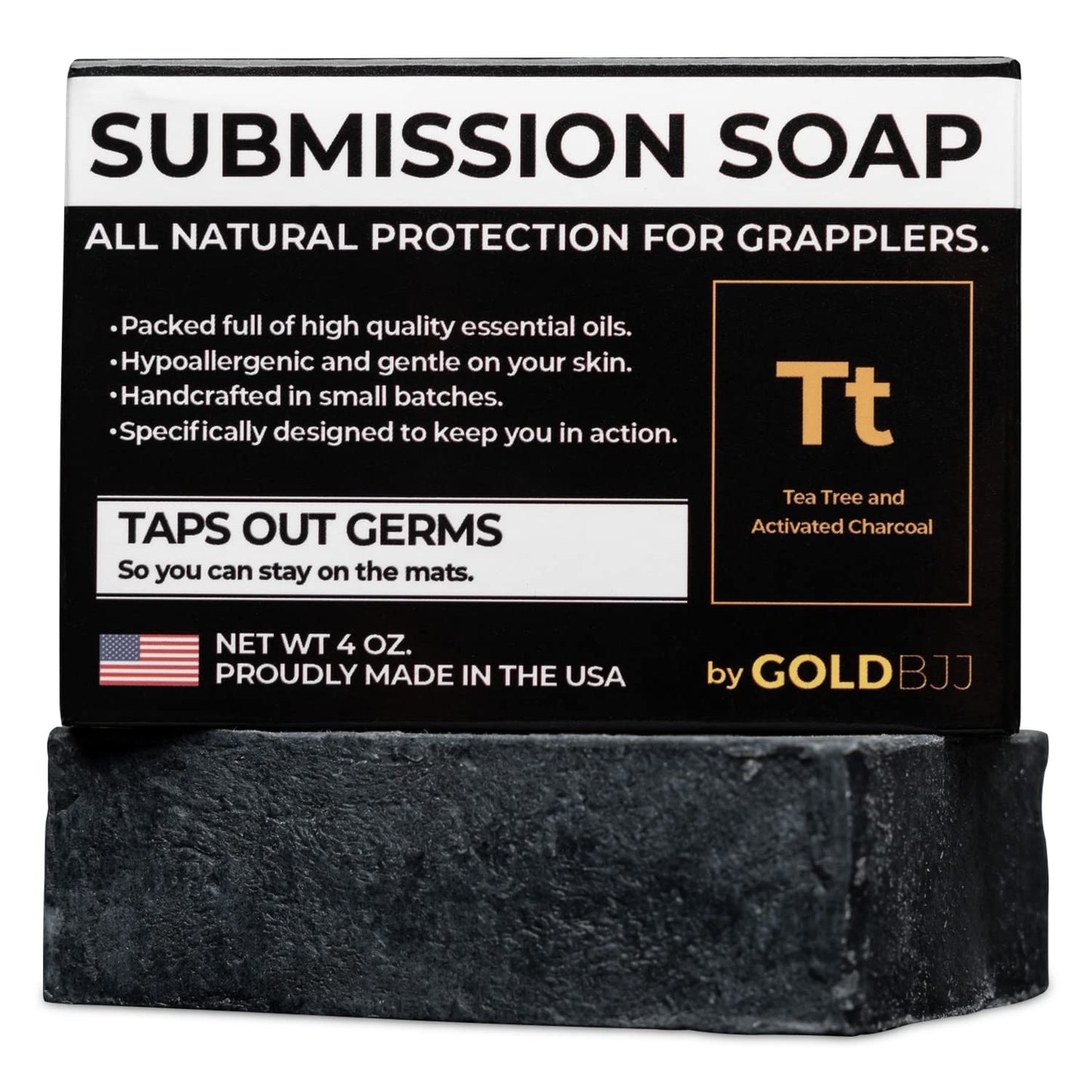 Premium Tea Tree Oil Soap - Usa Made Bar Soap For Bjj, Jiu Jitsu, Wrestling, And Grappling (Single 4 Ounce Soap Bar, Activated C