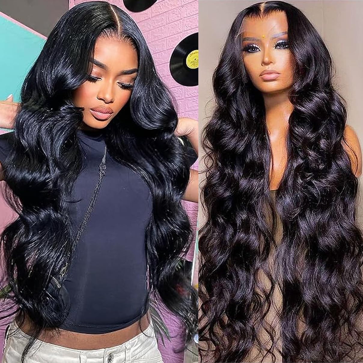 24 Inch Body Wave Lace Front Wigs Human Hair For Black Women 13 6 Hd Transparent Lace Front Wig Natural Black Color 180% Densit
