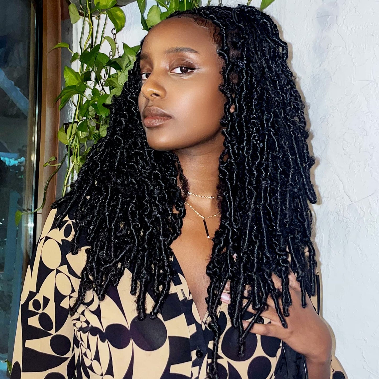 Toyotress Butterfly Locs Crochet Hair - 16 Inch 8 Pcs Natural Black Faux Locs Pre-Twisted Distressed Crochet Braids Pre-Looped S