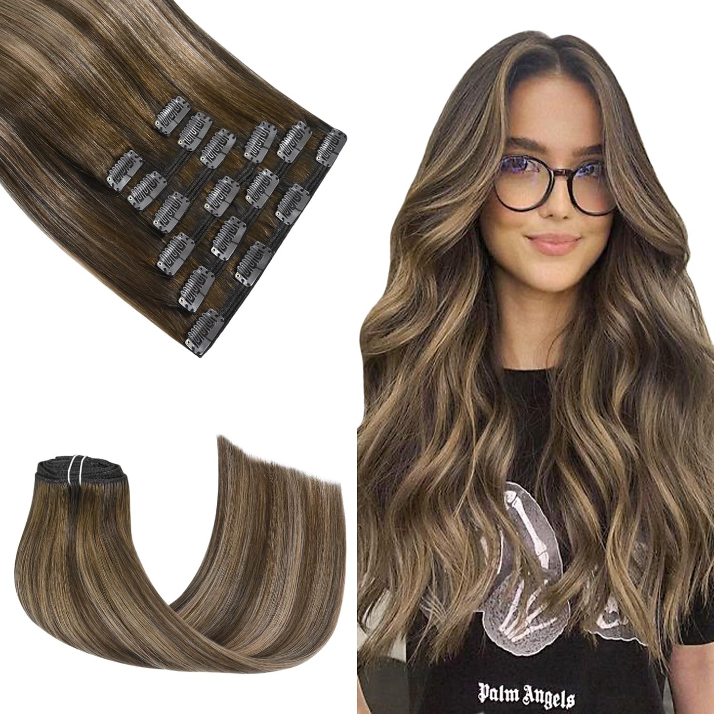 Honsoo Clip In Hair Extensions Human Hair Mushroom Brown 14In 120G 7Pcs No Shedding No Tangling Natural Remy Human Hair Silky St