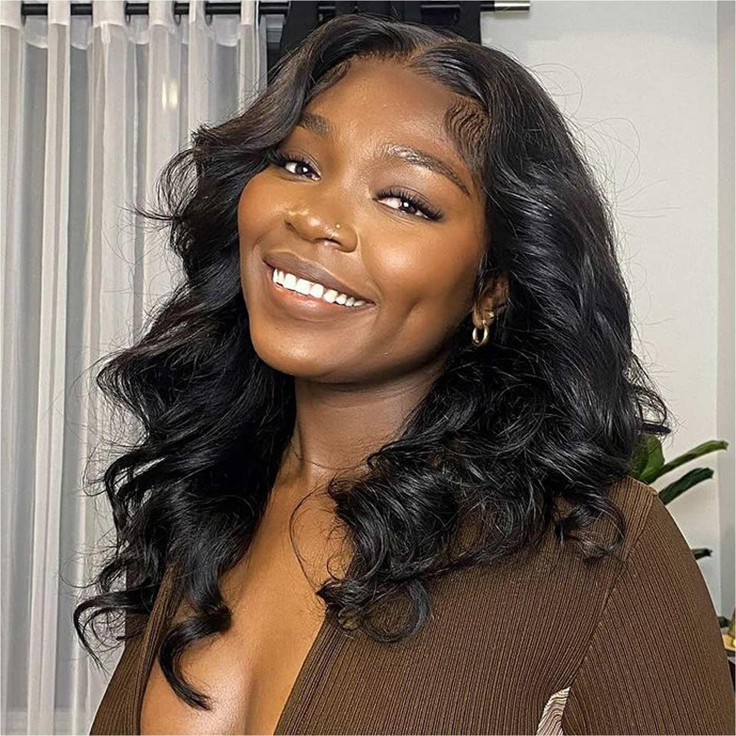 Huiwanyan Body Wave Lace Front Wigs Human Hair 16 Inch 13X4 Hd Lace Front Wigs Human Hair Pre Plucked 180% Density Body Wave Hum