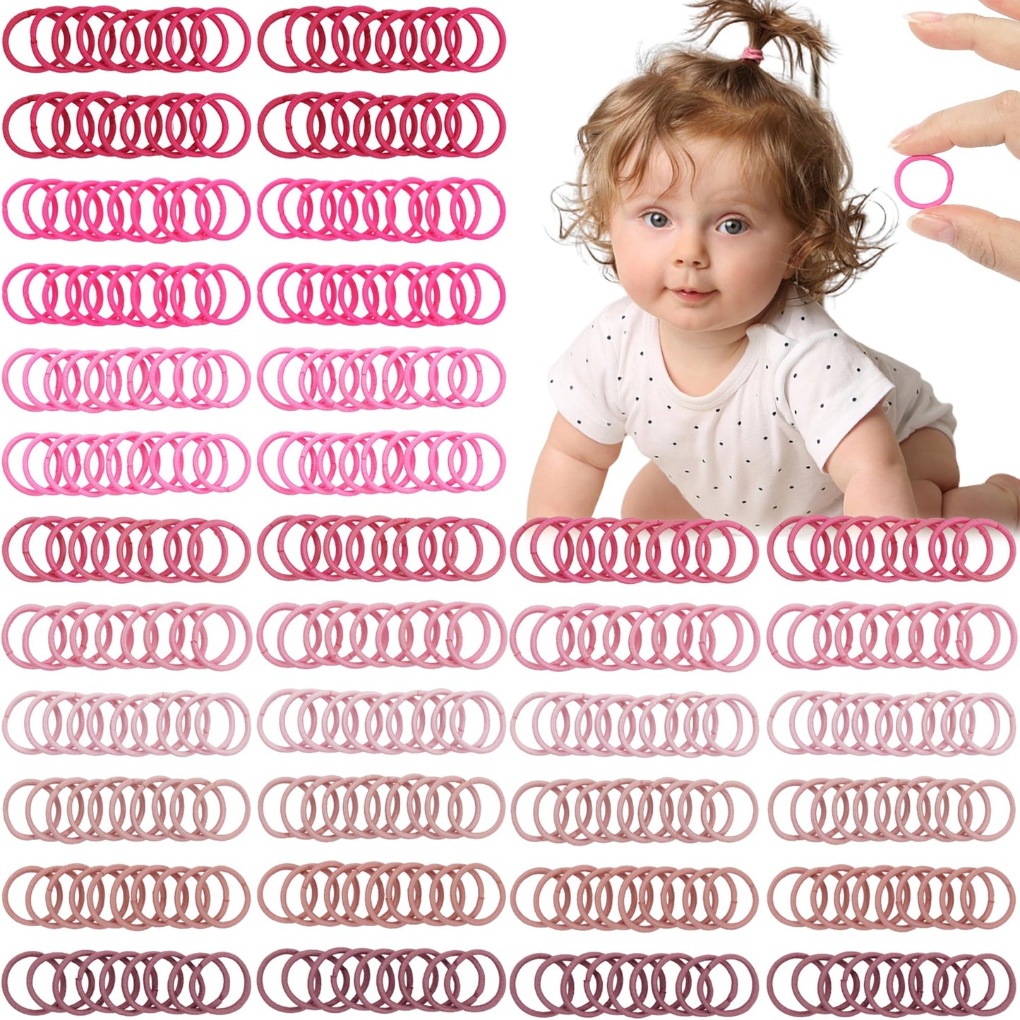 C Llot 360Pcs Small Hair Ties,No Crease Pinky Baby Hair Ties,2Cm In Diameter Rubber Elastic Hair Ponytail Holder Hair Accessori
