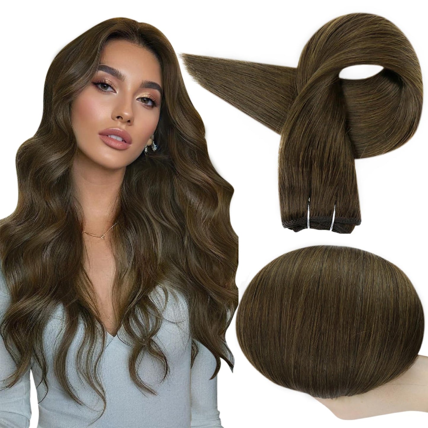 Full Shine Sew In Hair Extensions Hair Weft Extensions Color Darker Brown Weft Hair Extensions Human Hair Sew In Remy Hair Exten
