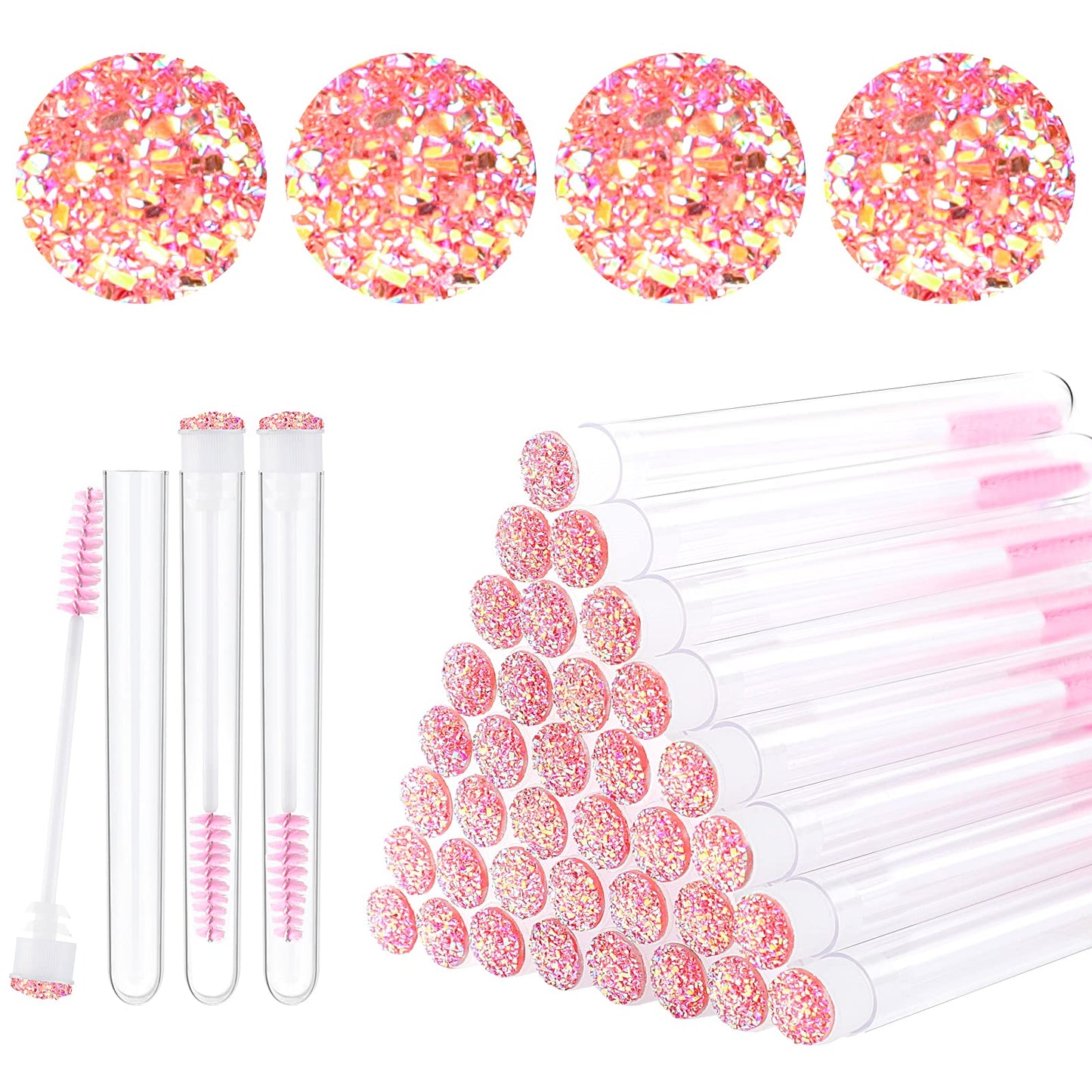 Dming 20Pcs Eyelash Brush Lash Wand Makeup Tool Eyelash Extension Supplies Cleaning Brush Diamond Mascara Star L Pink